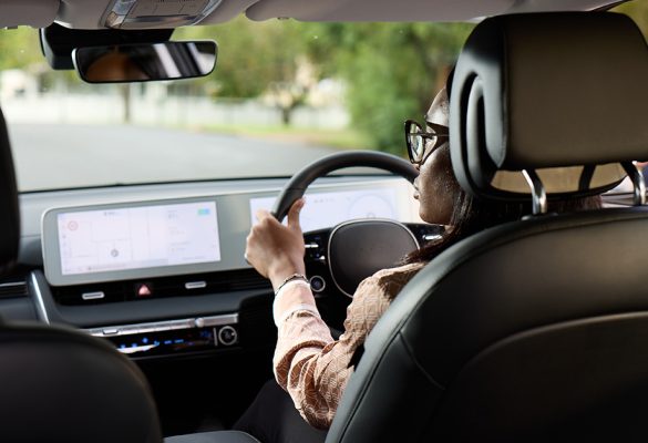 Female driver is driving on the road safety