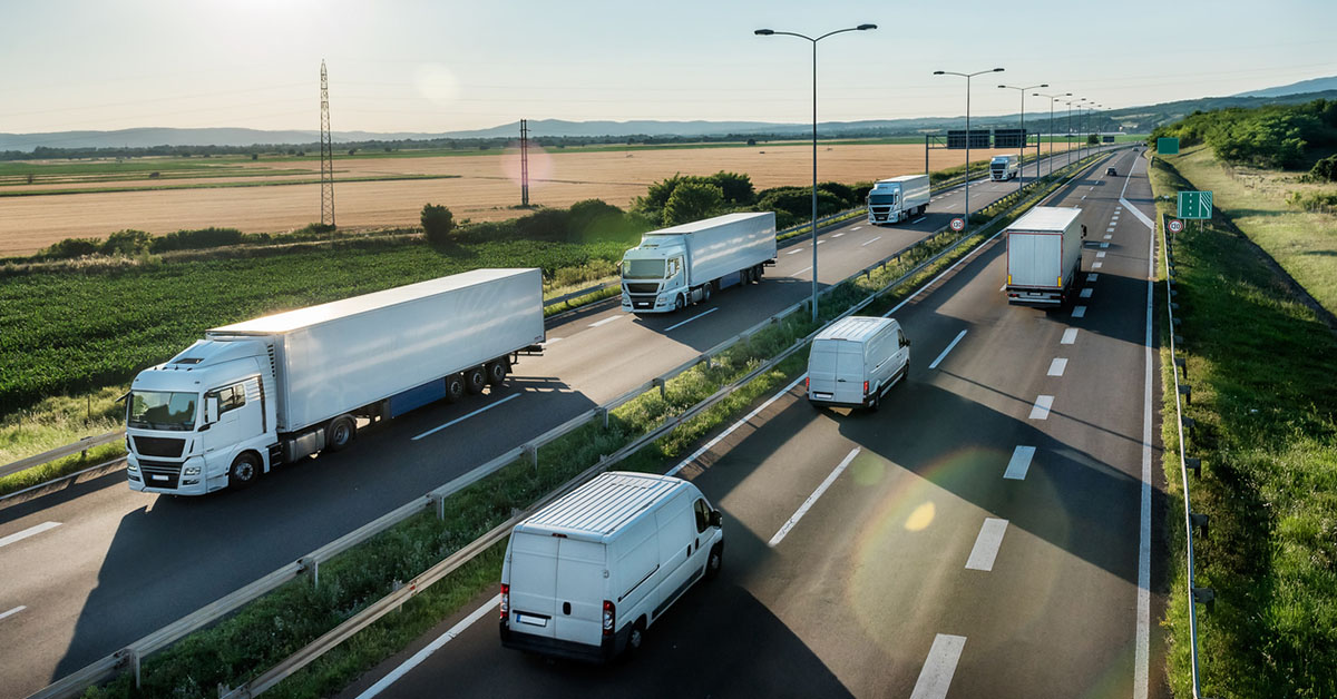 Highway Transit photo with Convoy of transportation trucks